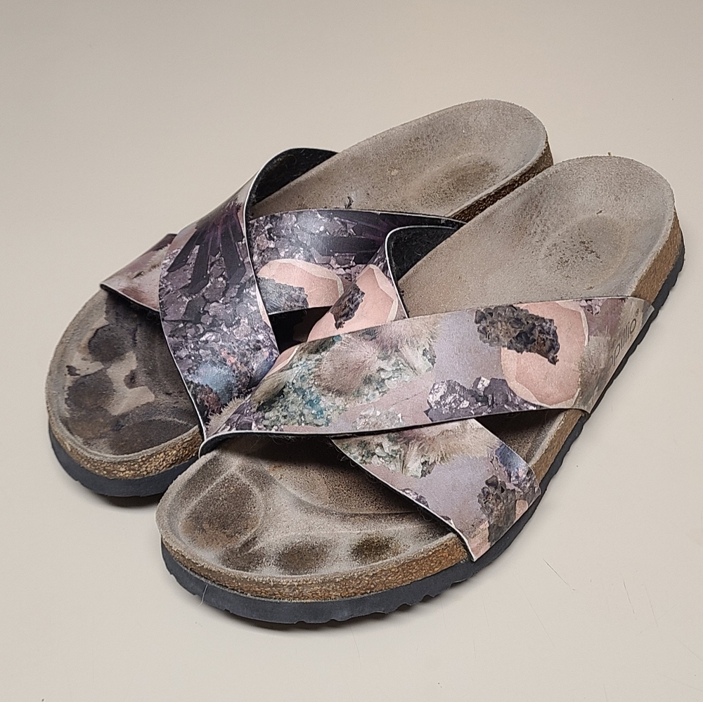 Birkenstock Papillio Daytona floral slide sandals size 43.